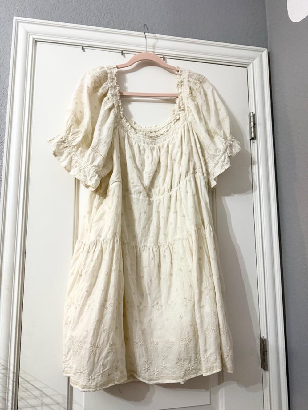 Old Navy Cream Embroidered Peasant Dress